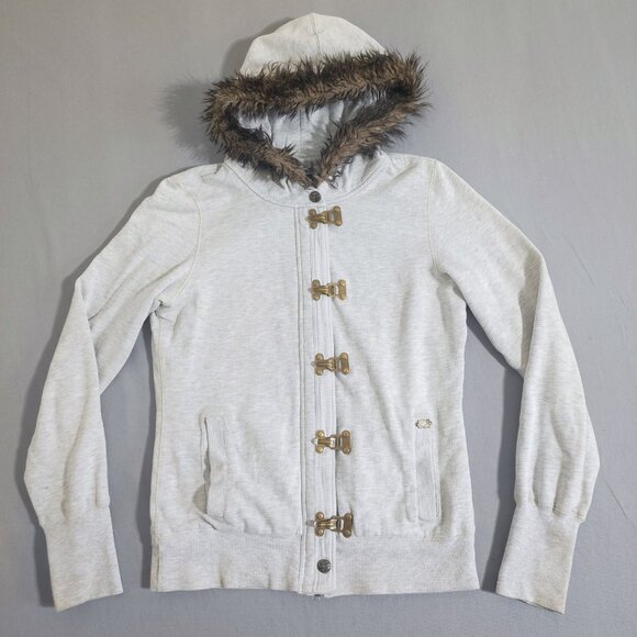 Fox jacket with hood women's junior size L white colour full zip clamp closure - Picture 1 of 13
